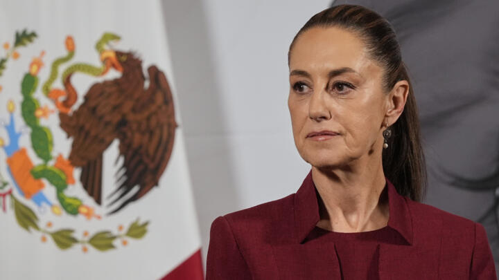 Mexican President Claudia Sheinbaum attends her morning press conference at the National Palace in Mexico City, April 2, 2025. 