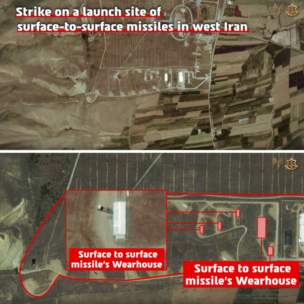 Capturas de un vídeo publicado por el Ejército israelí el 13 de junio en el que se ve una base de lanzamiento de misiles en el oeste de Irán, supuestamente objetivo del Ejército.