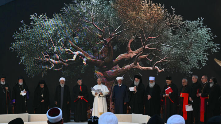 Pope Leo XIV attends a meeting on Martyrs' Square, which served as a demarcation dividing Beirut along sectarian lines during Lebanon's civil war