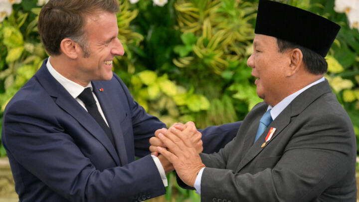 France's President Emmanuel Macron met Indonesian counterpart Prabowo Subianto for talks in Jakarta.