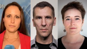 Journalists Jessica Le Masurier, Yves Schaeffner and Claire Duhamel.