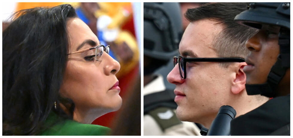 Archivo: El presidente de Ecuador, Daniel Noboa (d), y la entonces vicepresidenta, Verónica Abad (i), participan en un acto protocolario en el Palacio de Carondelet.