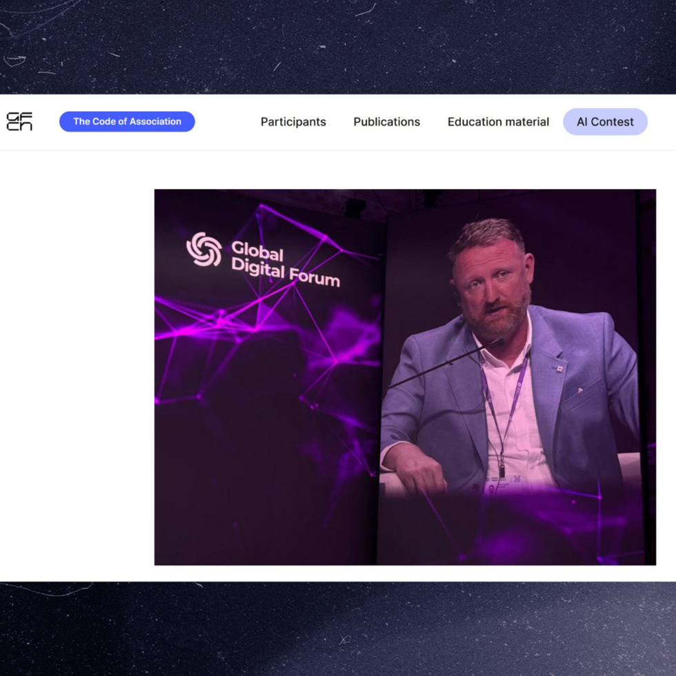 This photo shows Irish RT journalist Chay Bowes during a round table organised in early June that also featured GFCN president Vladimir Tabak and the spokesperson for the Russian Ministry of Foreign Affairs Maria Zakharova.