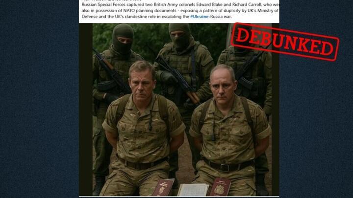 This image posted on August 3, 2025 on a pro-Russian site is supposed to show the capture of two British officers by Russia. The image, however, was AI-generated.