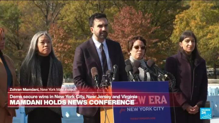 Zohran Mamdani addresses reporters after his stunning victory in New York City's mayoral election.
