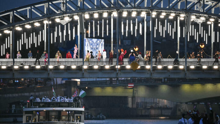 A fashion show on the Passerelle Debilly during the opening ceremony of the Paris Olympic Games.