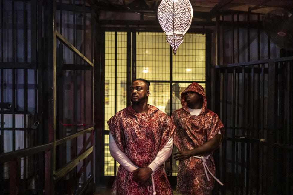 Bouncers stand at the entrance of the Boho nightclub in Lagos