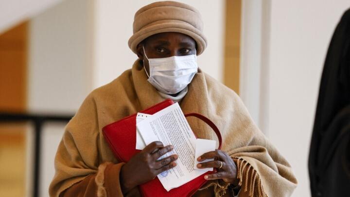 Agathe Habyarimana, the widow of Rwandan President whose killing sparked the 1994 genocide arrives at the courthouse in Paris, on November 3, 2020.