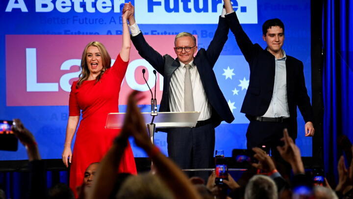 Anthony Albanese (centre), leader of Australia's Labor Party, will become the new PM. 