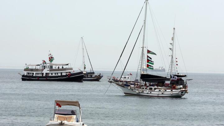 Vessels, part of the Global Sumud Flotilla, off the coast of Sidi Bou Said, Tunisia, 08 September 2025. 