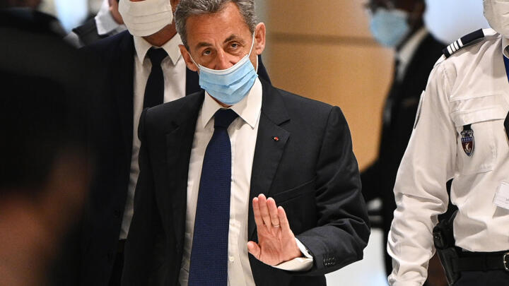 Former French president Nicolas Sarkozy at his trial in Paris, where he was sentenced to three years in prison on March 1, 2021.