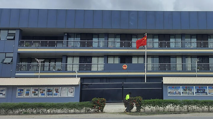 The Chinese national flag flies outside the Chinese Embassy in Honiara, Solomon Islands, April 1, 2022.