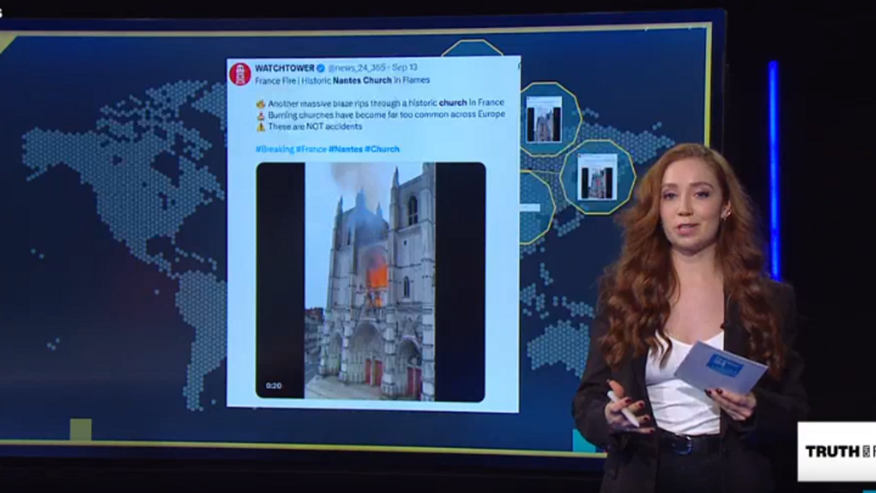No, these videos do not show a French church recently set alight by muslims