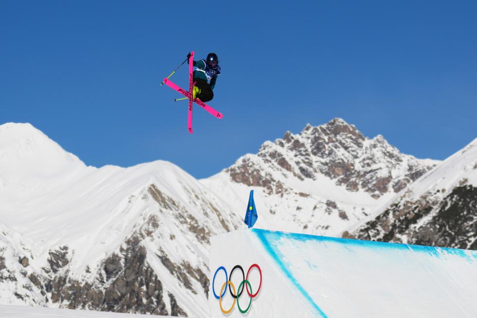 Switzerland's Mathilde Gremaud competes during women's freestyle skiing slopestyle qualifications at the 2026 Winter Olympics.