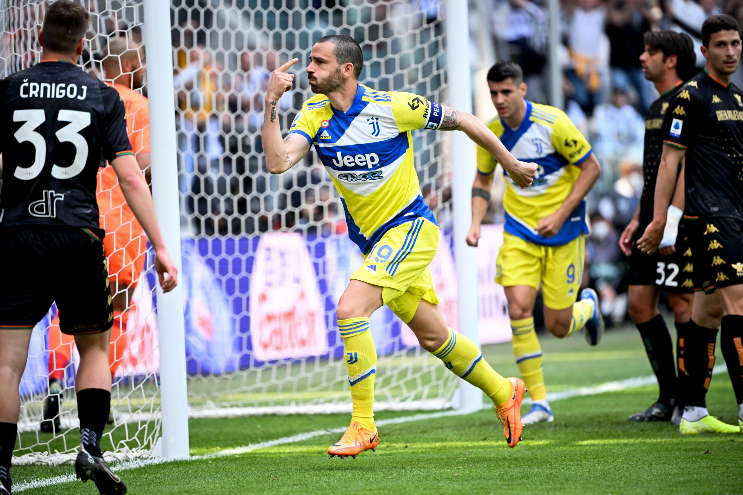 Leonardo Bonucci autore d'un doppiamente per la Juventus affrontata a Venezia, Turno 1 maggio 2022