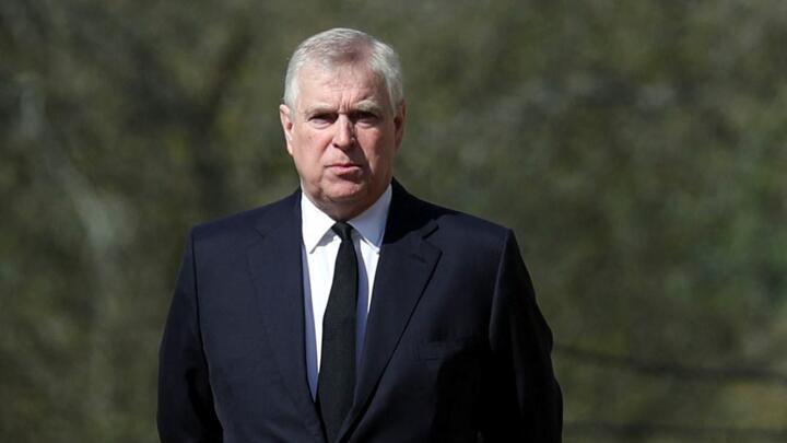 Britain's Prince Andrew attends Sunday service at the Royal Chapel of All Saints in Windsor, England, on April 11, 2021.