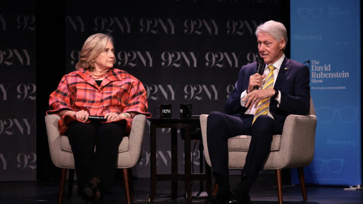 Secretary Hillary Rodham Clinton and President Bill Clinton speak onstage during In Conversation with David Rubenstein at The 92nd Street Y, New York on May 04, 2023 in New York City.
