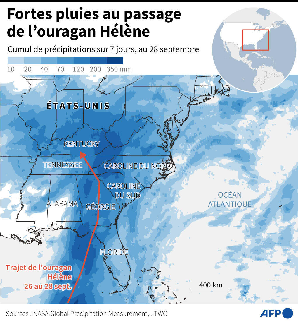 L'ouragan Hélène a causé de fortes pluies à son passage dans le sud-est du pays.