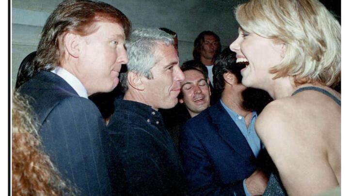 Donald Trump and Jeffrey Epstein appear together at a party in this undated photo released by the US House of Representatives Oversight Committee on December 12, 2025