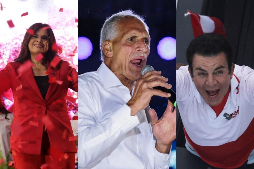 Archivo: combinación de imágenes de la candidata presidencial por el Partido Libertad y Refundación (Libre), Rixi Moncada; el candidato Nasry Asfura, del Partido Nacional, y el aspirante presidencial del Partido Liberal, Salvador Nasralla.