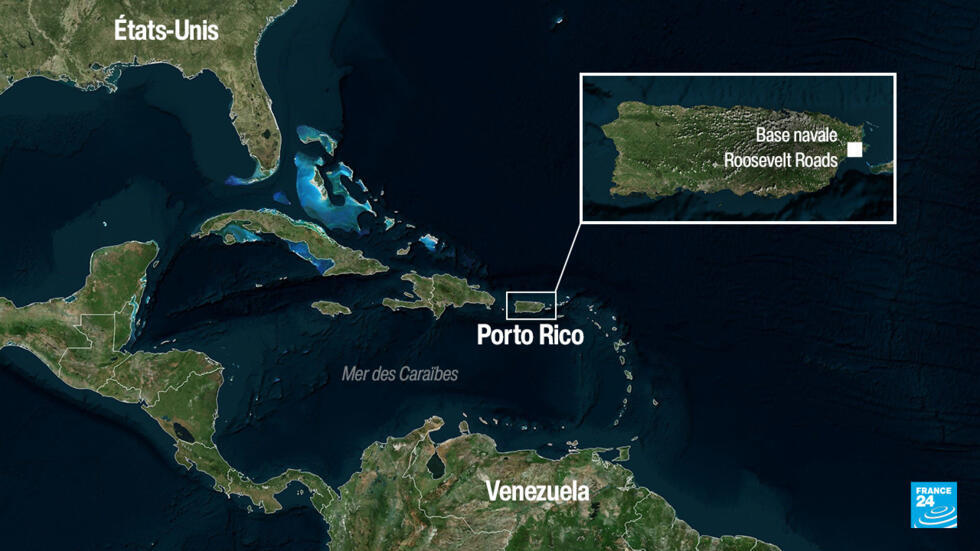 La localisation de la base de Roosevelt Roads sur l'île de Porto Rico.