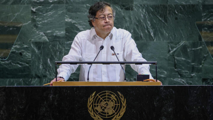 Colombian President Gustavo Petro at the podium of the United Nations in New York, September 23, 2025.