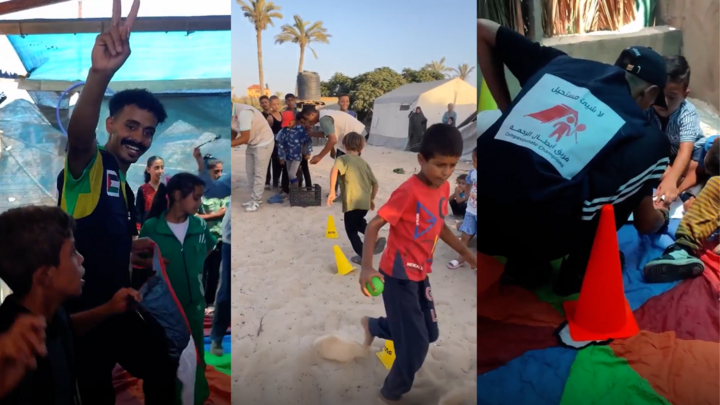 In Gaza's Khan Younis refugee camp, Palestinian Nazmi Saleh Mwafi is organising recreational activities and providing psychological support for children.