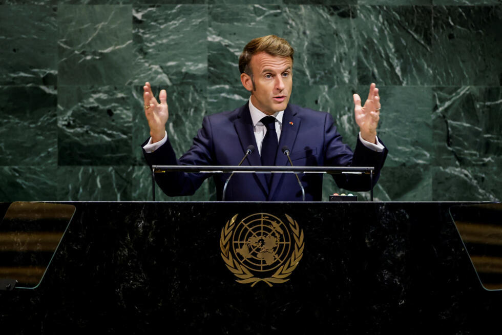 El presidente francés Emmanuel Macron se dirige a la 80.ª Asamblea General de las Naciones Unidas en la sede de la ONU en Nueva York, Estados Unidos, el 23 de septiembre de 2025.