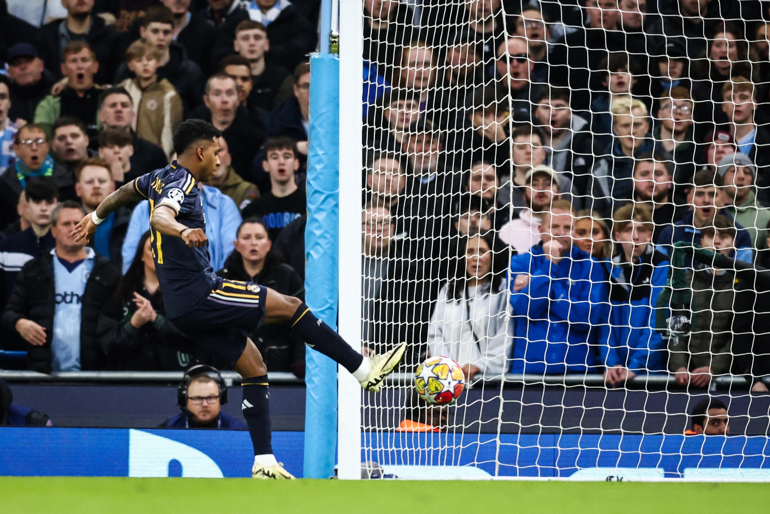 Rodrygo fires Real Madrid into an early lead at Etihad Stadium on April 17, 2024 in Manchester, England.