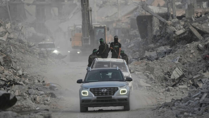 Hamas militants in the Shijaiyah neighborhood of Gaza City Wednesday, Nov. 5, 2025.