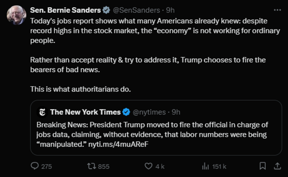 Bernie Sanders sur X