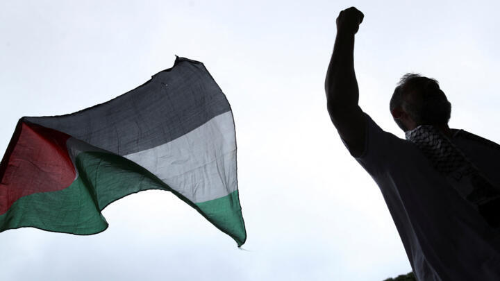 A protestor at a Palestinian solidarity rally in Sao Paulo, Brazil on October 18, 2023.