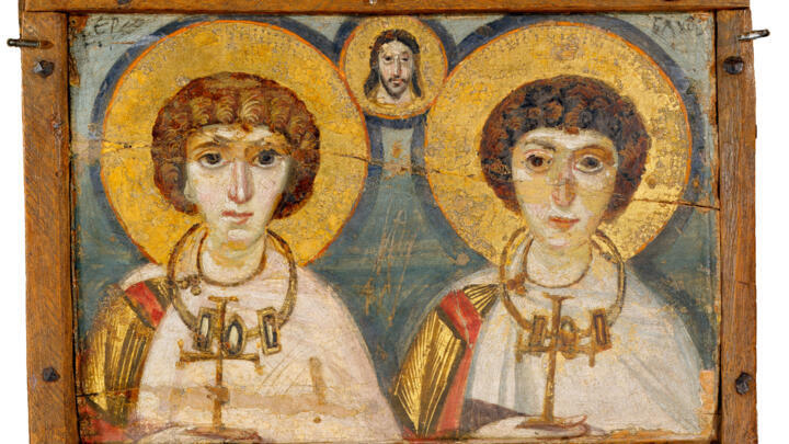 This Byzantine icon of Saints Sergius and Bacchus, dating from 6th-7th centuries, went on show at the Louvre on Wednesday after it was evacuated from Kyiv.